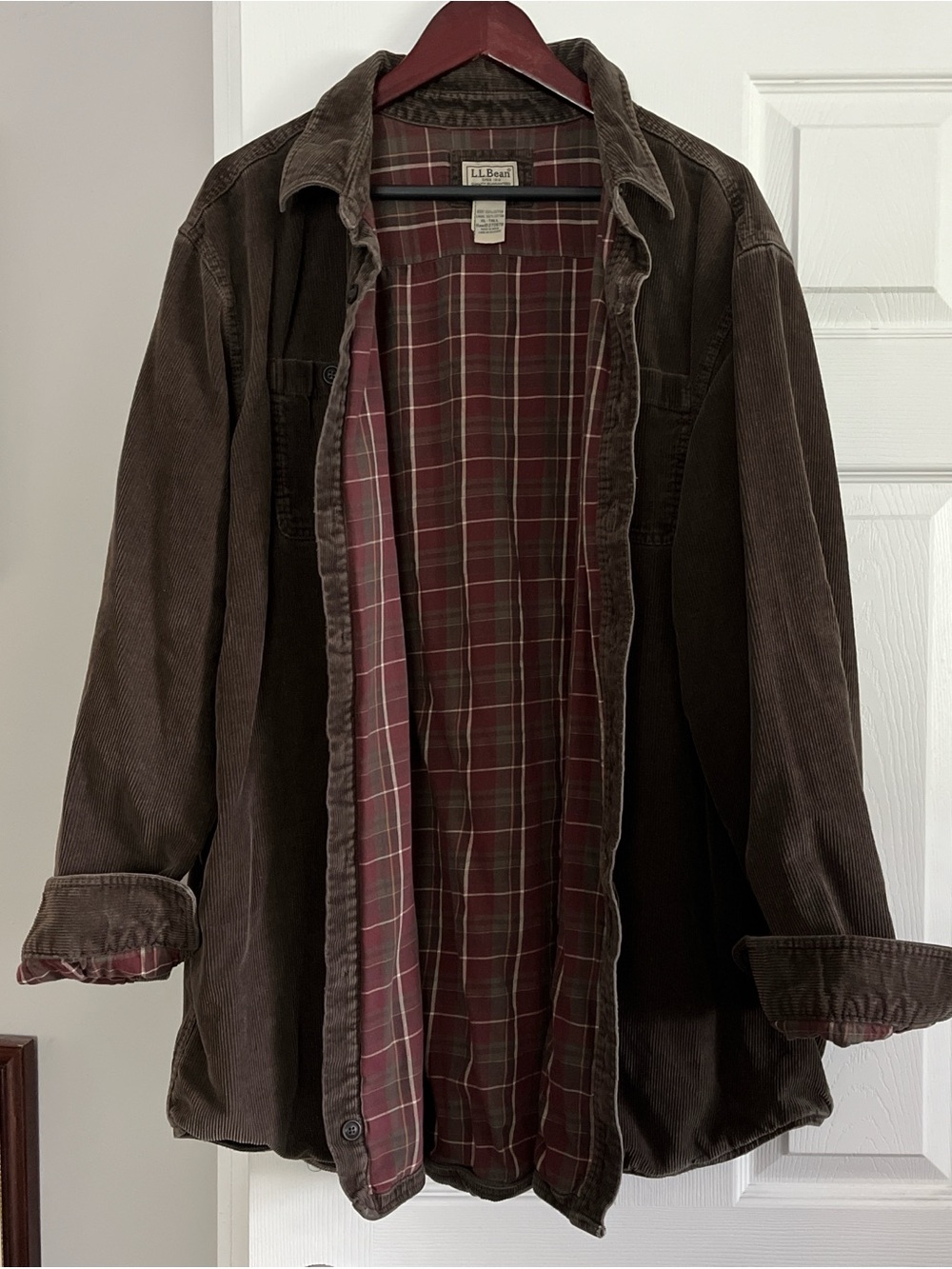 Vintage 90s L.L. Bean Brown Corduroy Jacket with Red Plaid Lining